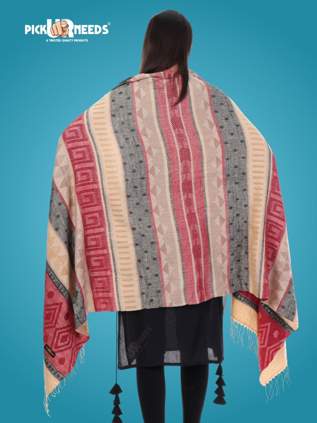 Pick Ur Needs Premium Winter Woolen Shawl for Women  Soft & Warm Ethnic Design Stole with Tassels  Stylish Warm Wrap for Winter & Parties